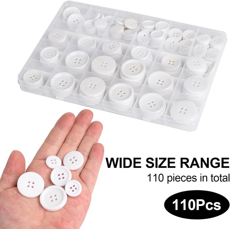 OELFFOW 110Pcs White Mixed Sewing Buttons, 4-Hole Craft Round Blazer Buttons, 5 Color 3 Size (15mm, 20mm, 25mm) Suit Coats Resin Button, Suitable for Variety Clothing Sewing, DIY Craft (White) - Image 4